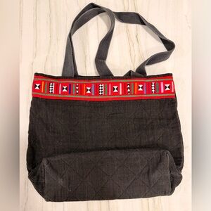 Vintage Black Tote Bag with Red Accents